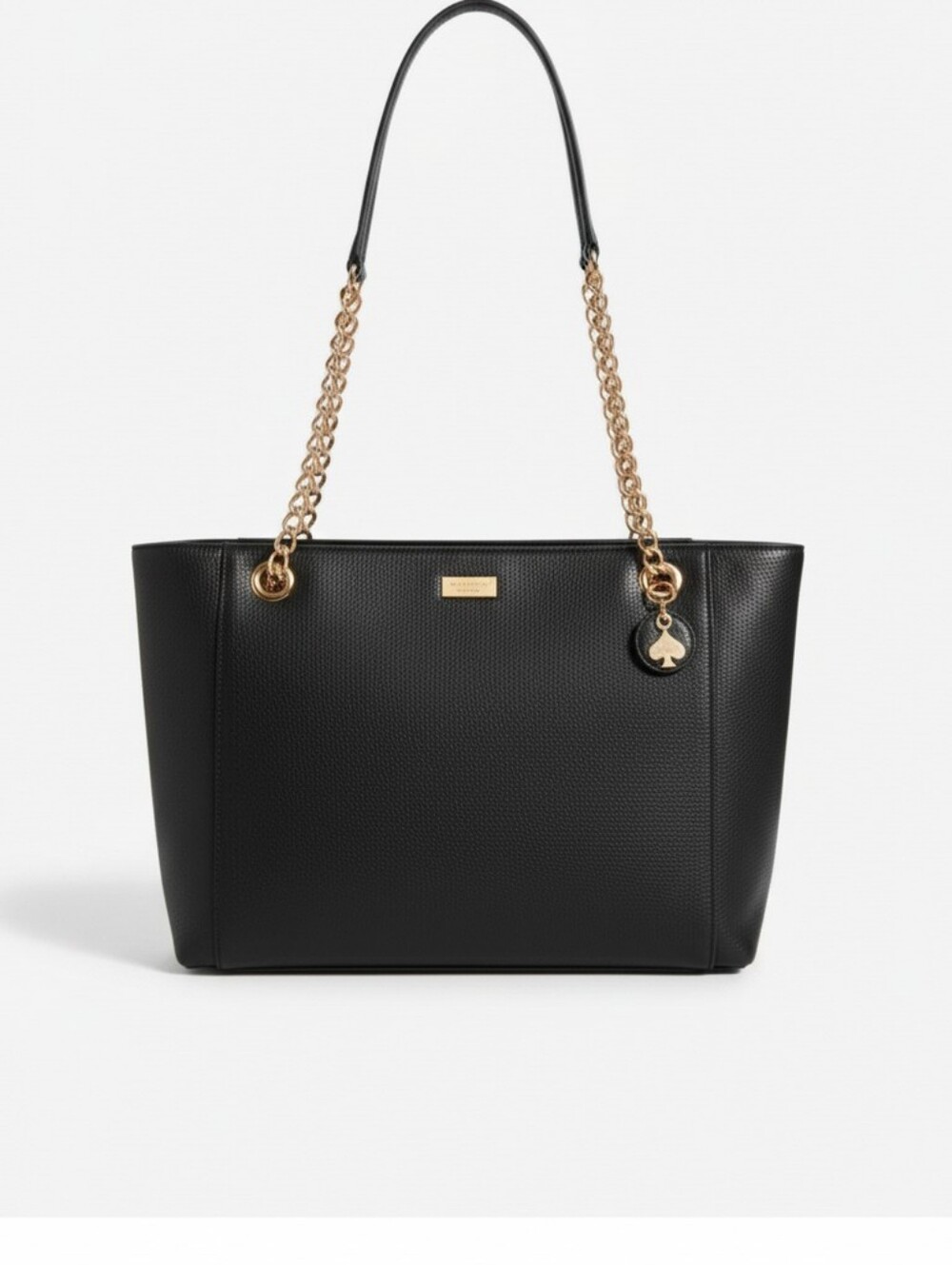 kate spade Black Pebbled Leather Tote with Gold Chain Handles